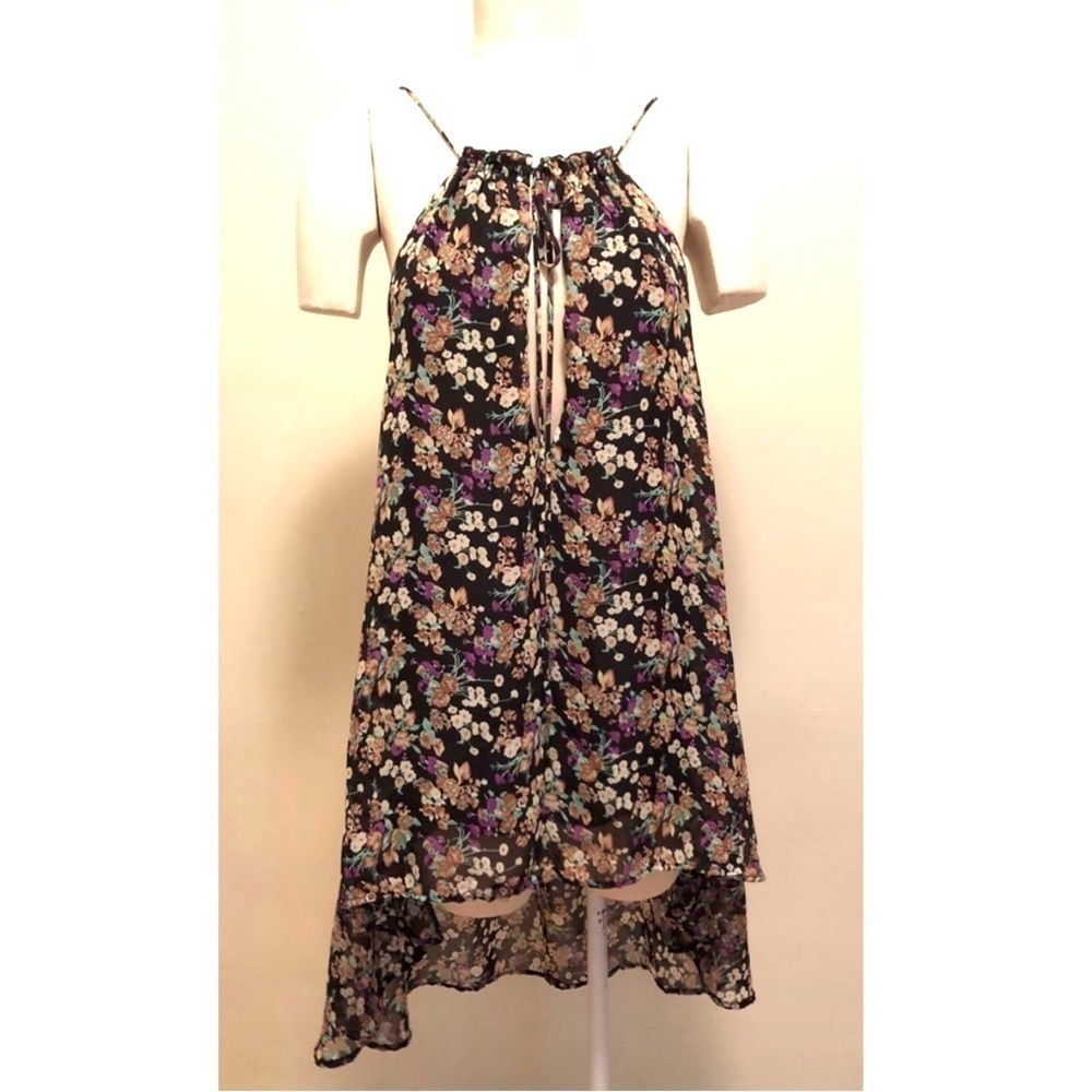 For Love And Lemons floral mini dress tunic halter spaghetti strap adjustable XS - Picture 7 of 11